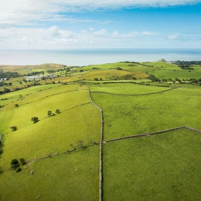 Aerial view from Llwyn Mafon Isaf over the Cambrian coastline Aerial view from Llwyn Mafon Isaf over the Cambrian coastline